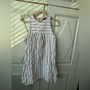 Blue and White Tribal Embroidered Shift Dress